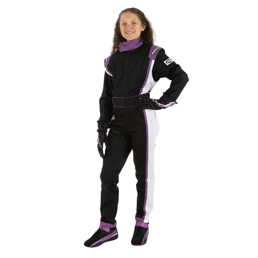 Girl in purple SFI race suit