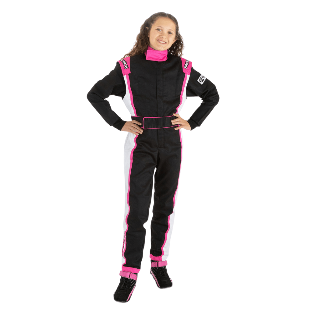 Girl in pink SFI race suit