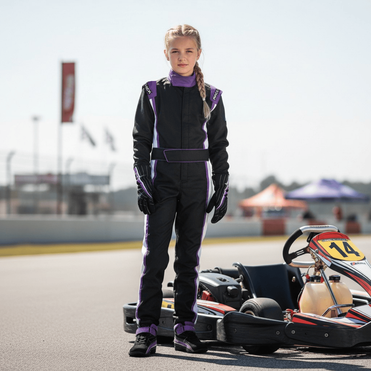 'FIERCE' SFI 3.3/1 Youth Girls Racing Gloves (Black/Purple)