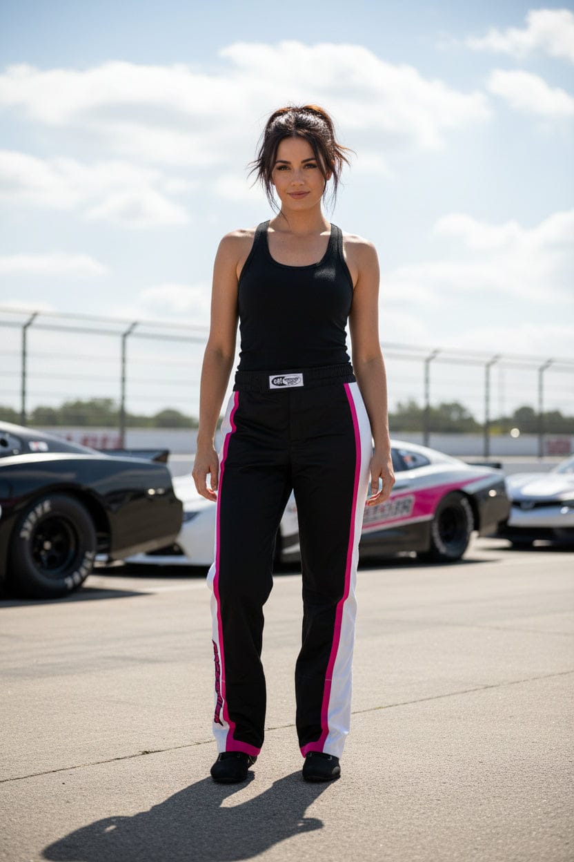 'FIERCE' SFI 3.2A/1 FR Cotton Two-Piece Women's Auto Racing Suit (Black/Pink)