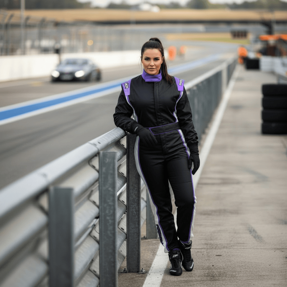 'FIERCE' SFI 3.2A/5 Nomex Women's Auto Racing Suit (Black/Purple)