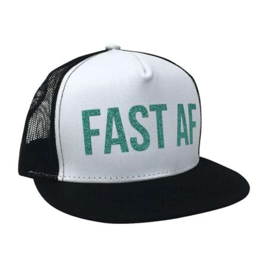 FAST AF Hat - White with teal - Racechick