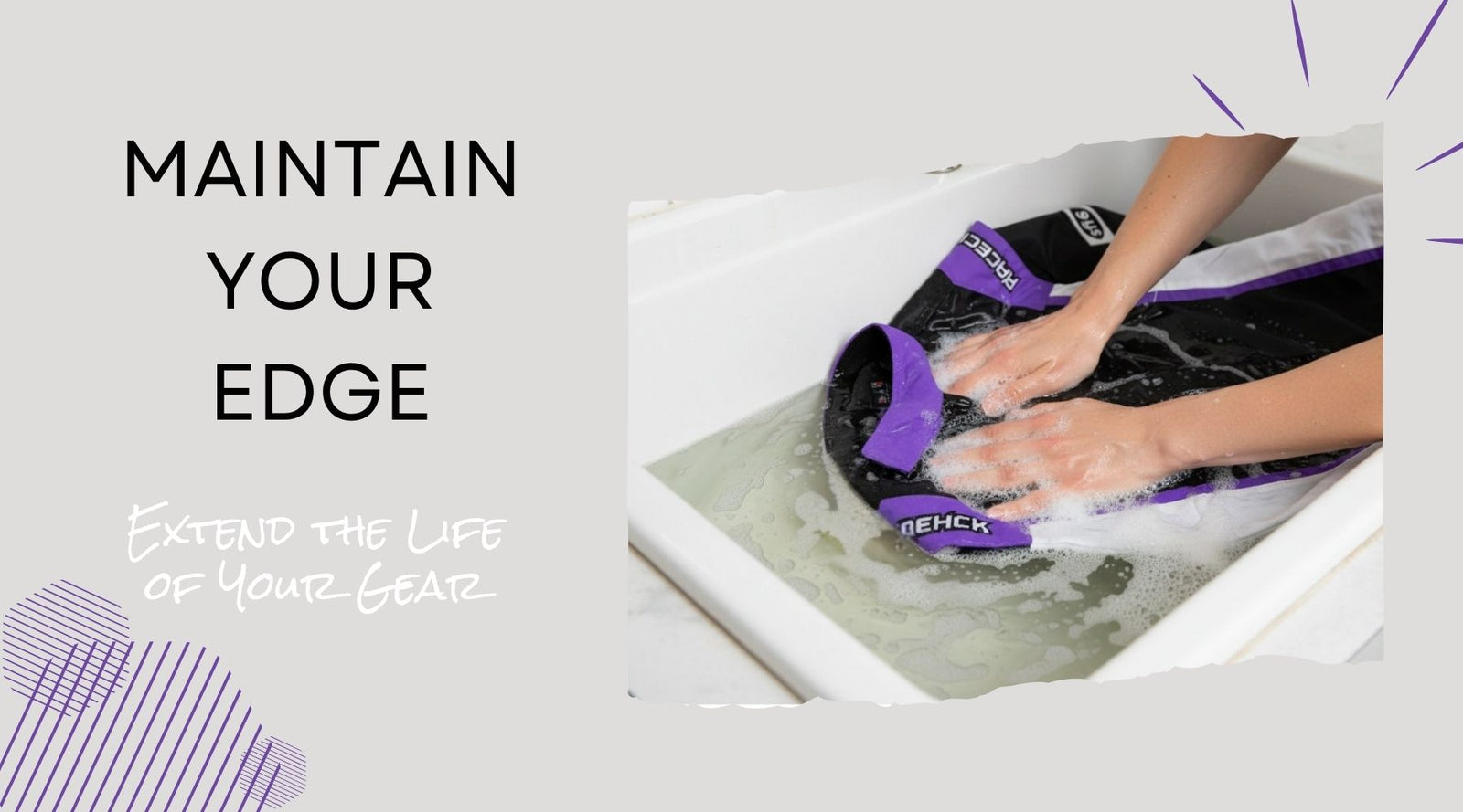 Female racer properly hand washing fire suit to extend gear life and safety