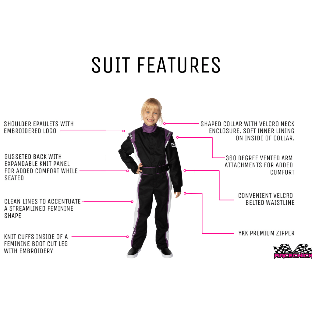 Suit features of a race suit for added comfort and safety