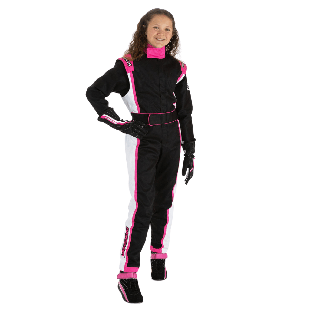 Girl in pink SFI race suit