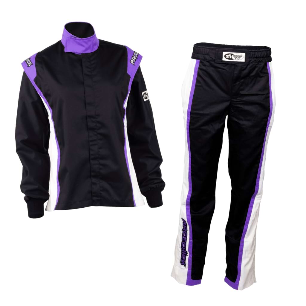 'FIERCE' SFI 3.2A/1 FR Cotton Two-Piece Women's Auto Racing Suit (Black/Purple)