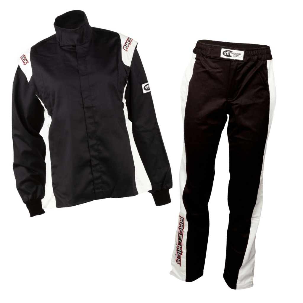 'FIERCE' SFI 3.2A/1 FR Cotton Two-Piece Women's Auto Racing Suit (Black/White)