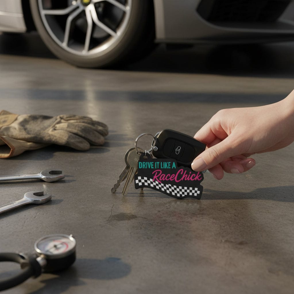 Drive it Like a Racechick Rubber Keychain