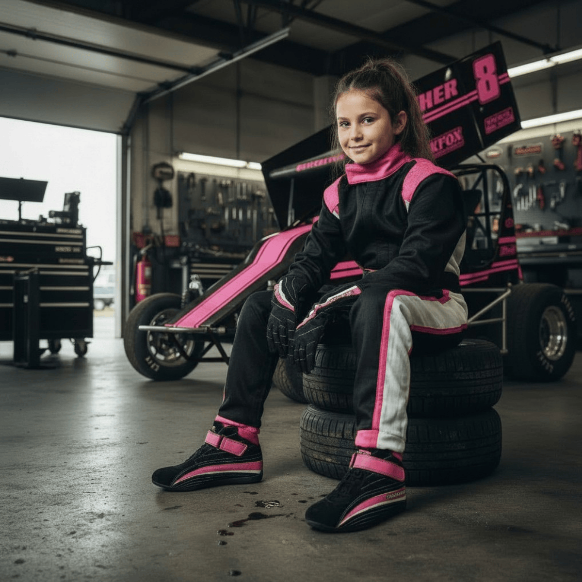 'FIERCE' SFI 3.3/1 Youth Girls Racing Gloves (Black/Pink)