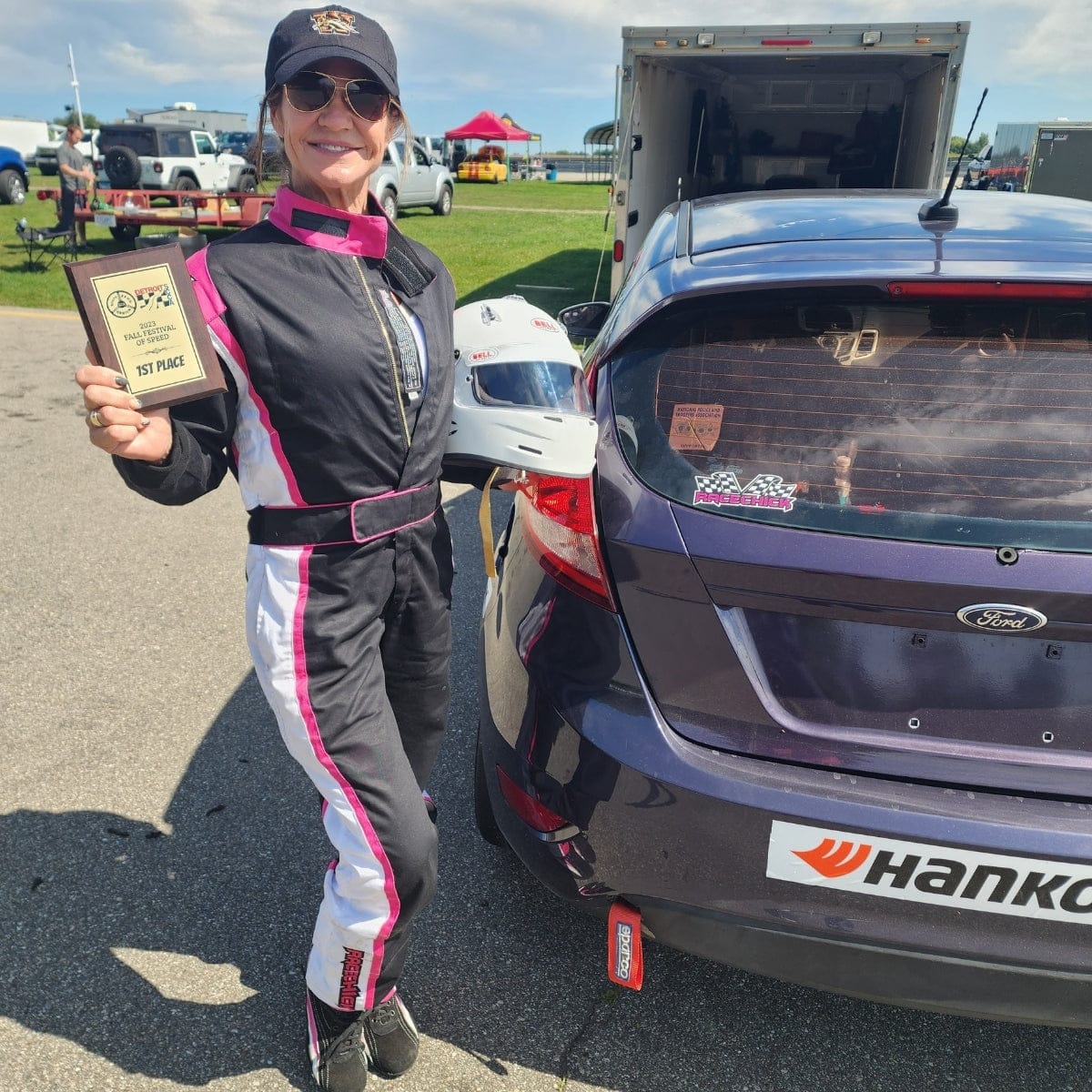 'FIERCE' SFI 3.2A/1 FR Cotton Women's Auto Racing Suit (Black/Pink)