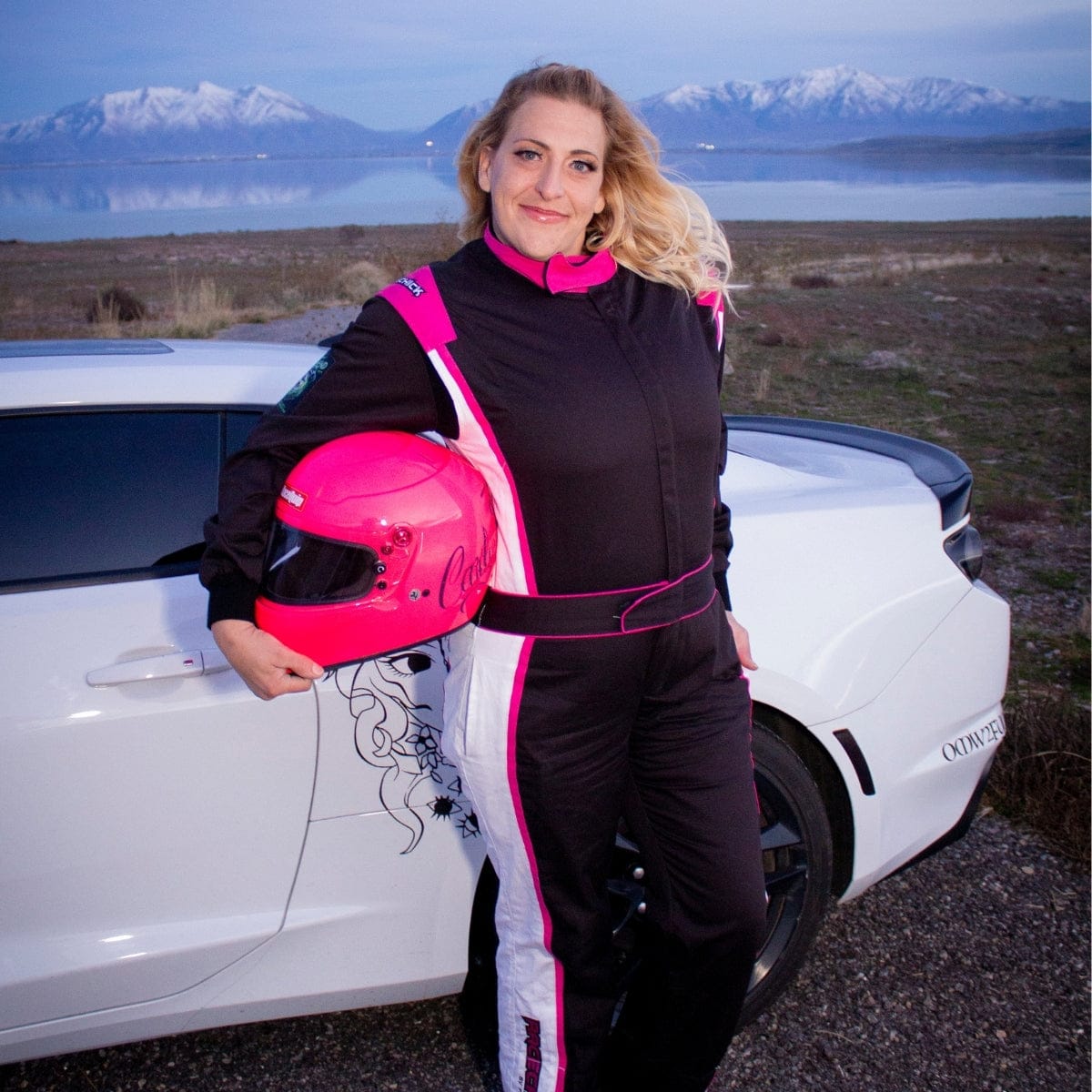 'FIERCE' SFI 3.2A/1 FR Cotton Women's Auto Racing Suit (Black/Pink)