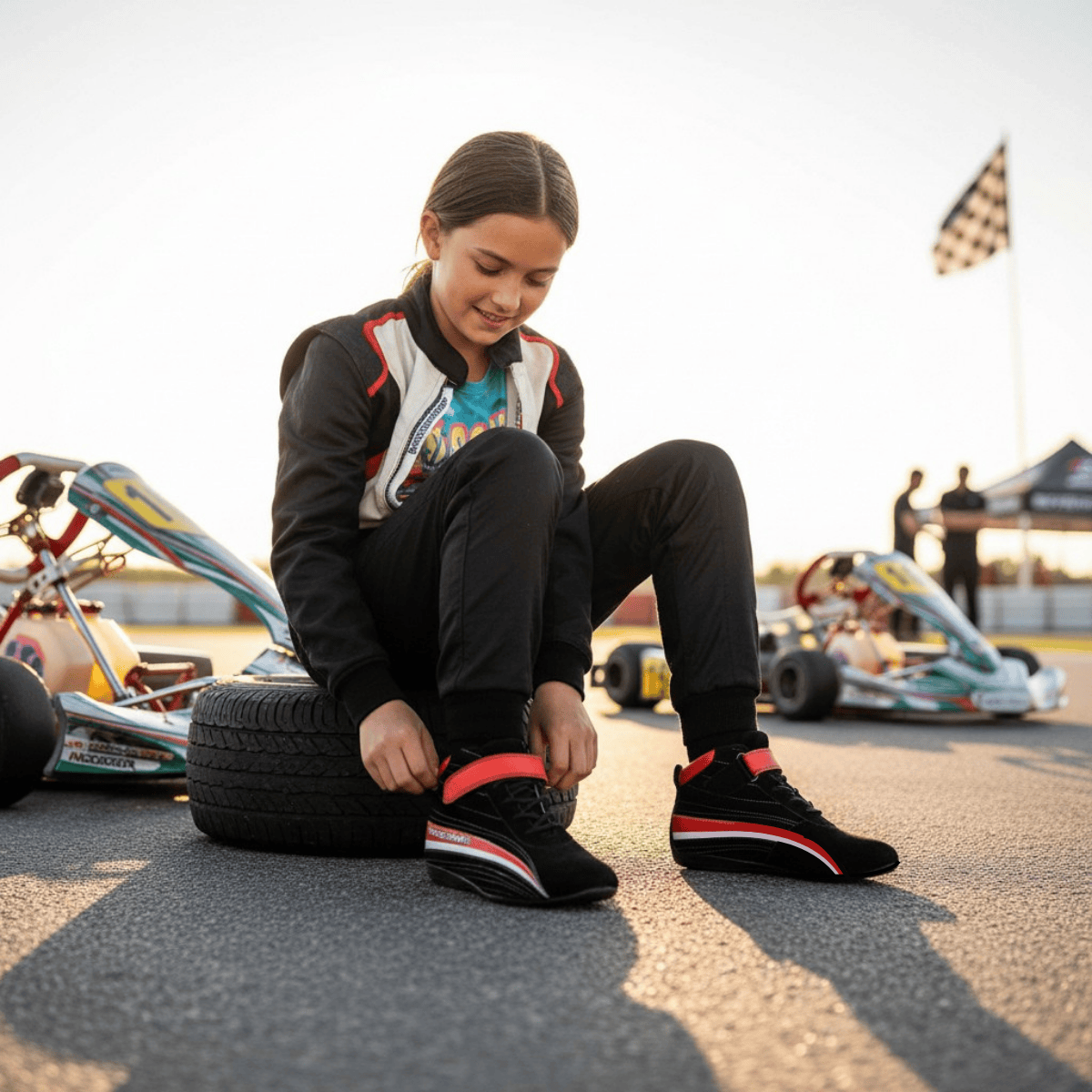 'FIERCE' Youth Girls Auto Racing Shoes (Black/Red)