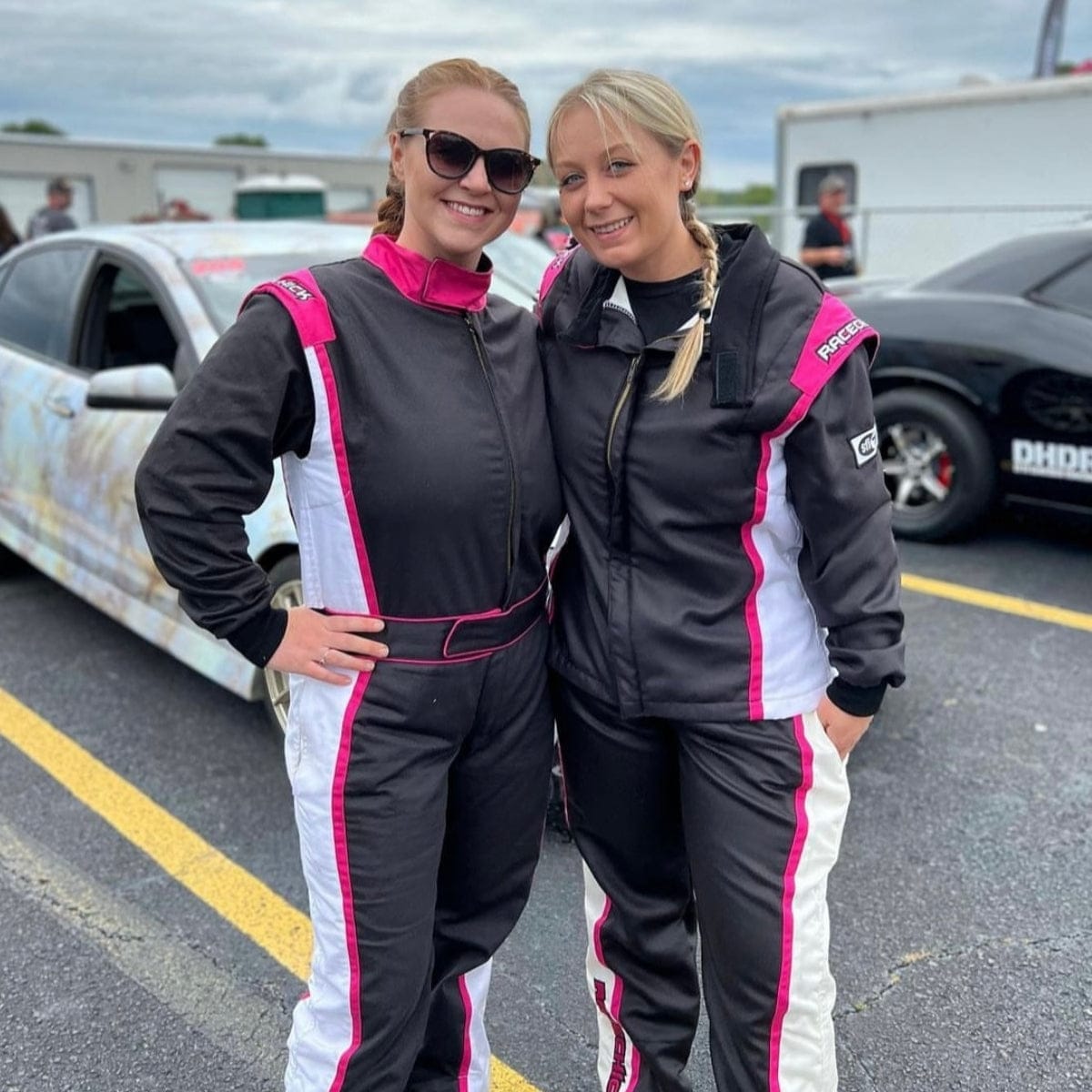 'FIERCE' SFI 3.2A/5 Nomex Two-Piece Women's Auto Racing Suit (Black/Pink)