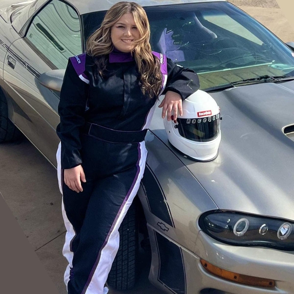 Women's Racing Fire Suit Black Purple | SFI 3.2A/1 Certified FR Cotton Suit