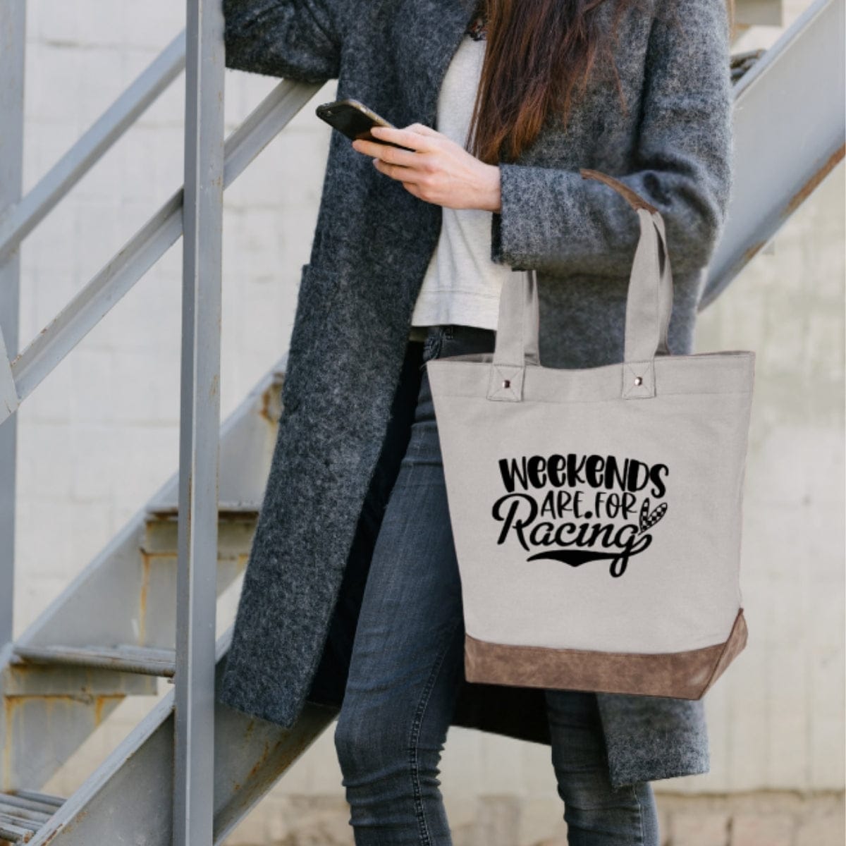 Weekends are for Racing Large Tote Bag