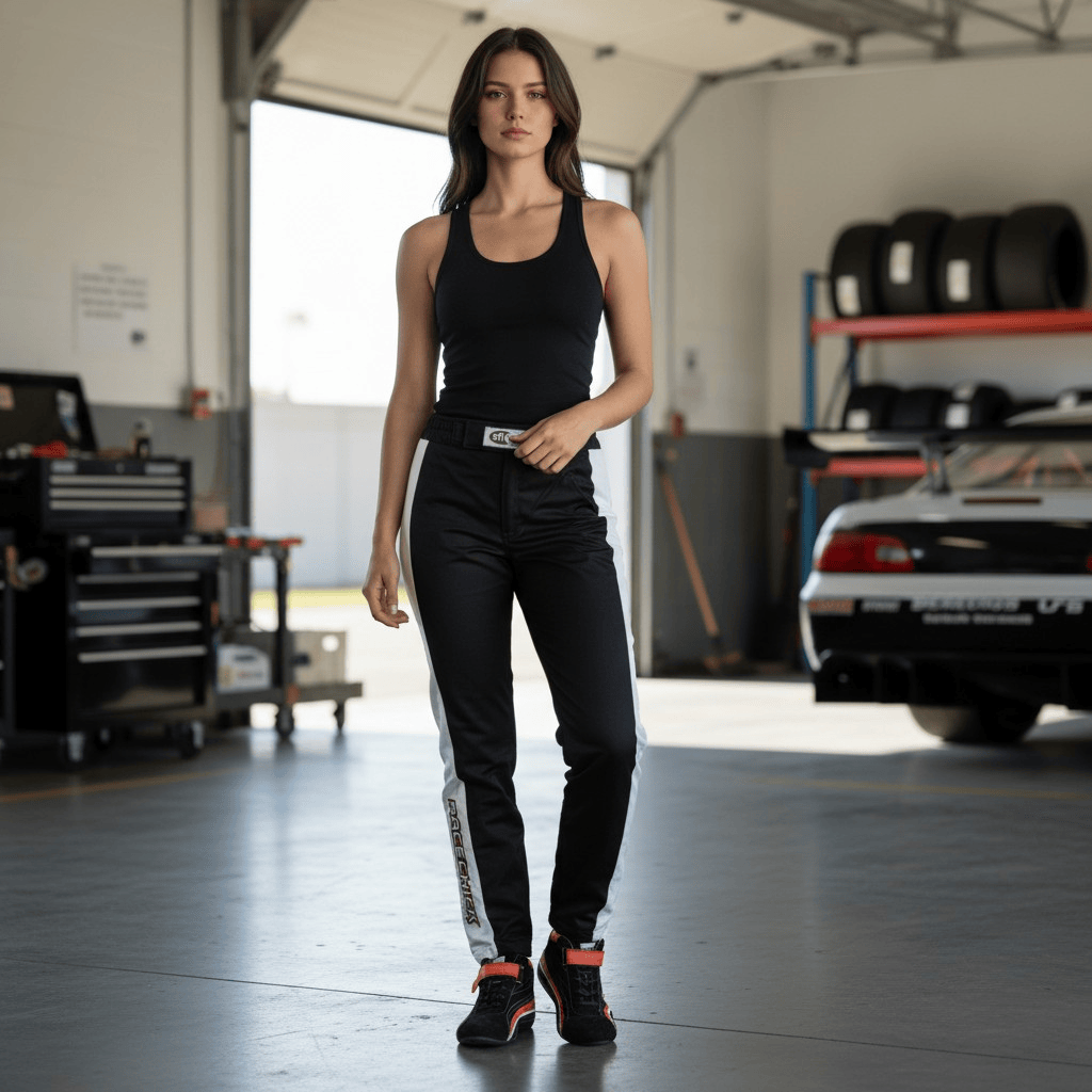 'FIERCE' SFI 3.2A/5 Nomex Women's Racing Pants (Black/White)