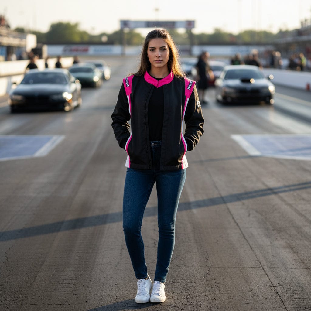 Women's Racing Jacket Black Pink | SFI 3.2A/1 Certified FR Cotton