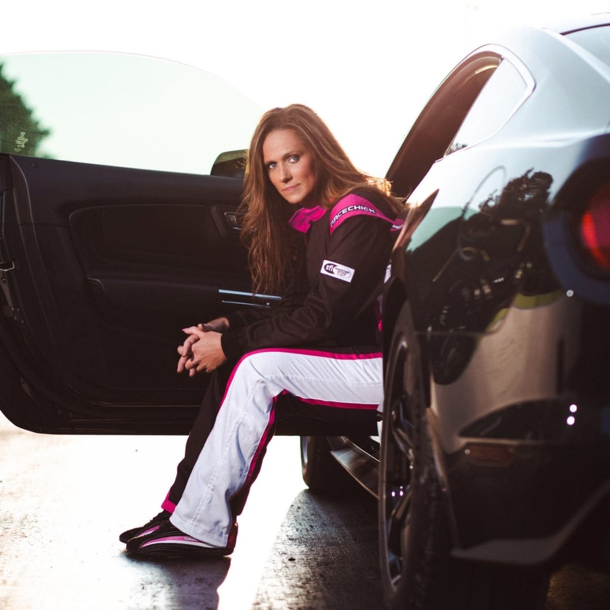 'FIERCE' SFI 3.2A/1 FR Cotton Women's Auto Racing Suit (Black/Pink)