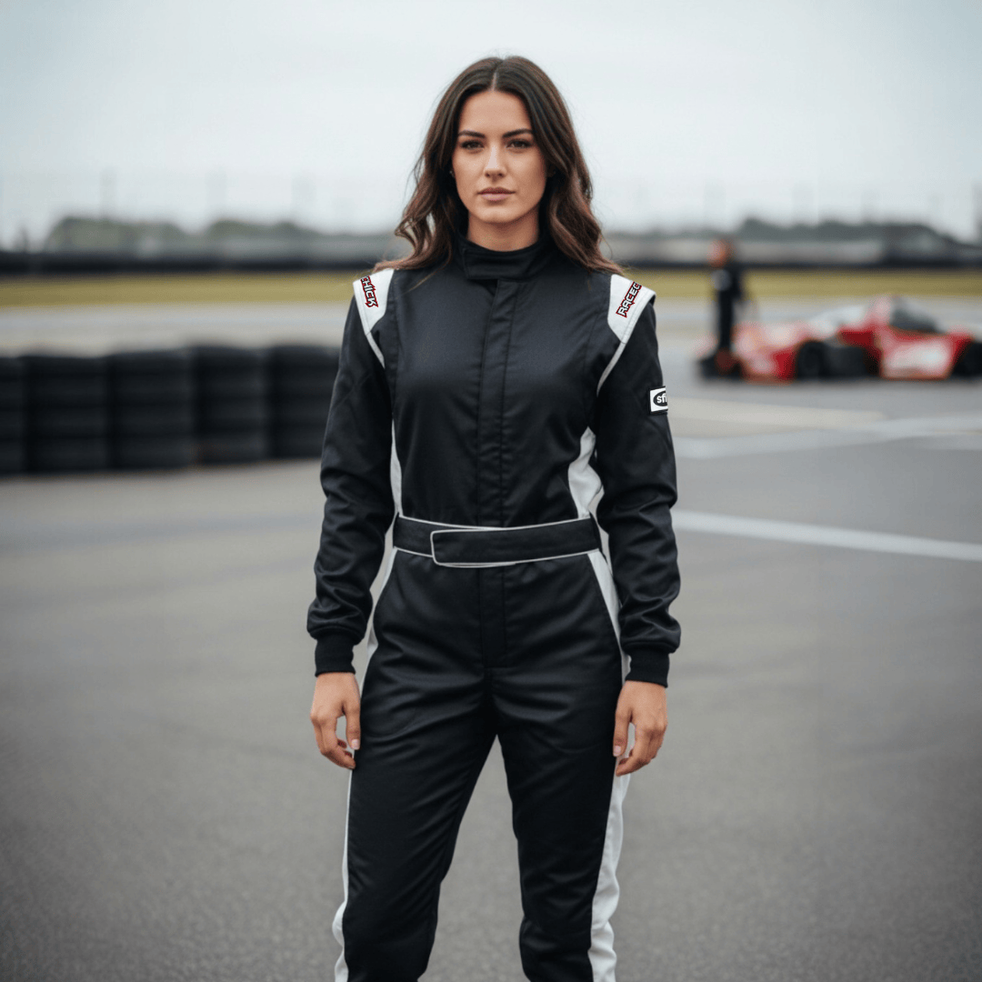 'FIERCE' SFI 3.2A/5 Nomex Women's Auto Racing Suit (Black/White)