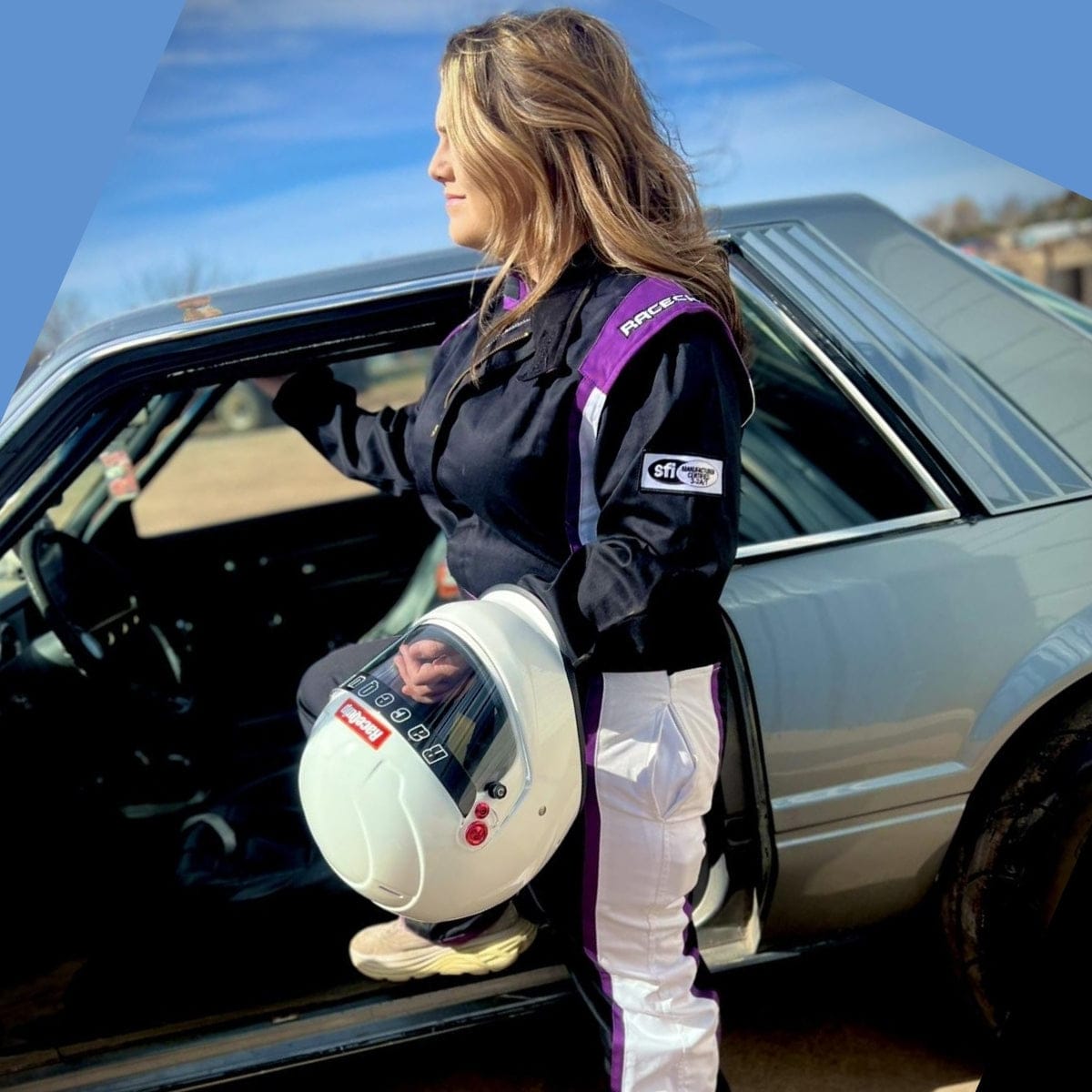 'FIERCE' SFI 3.2A/1 FR Cotton Women's Auto Racing Suit (Black/Purple)