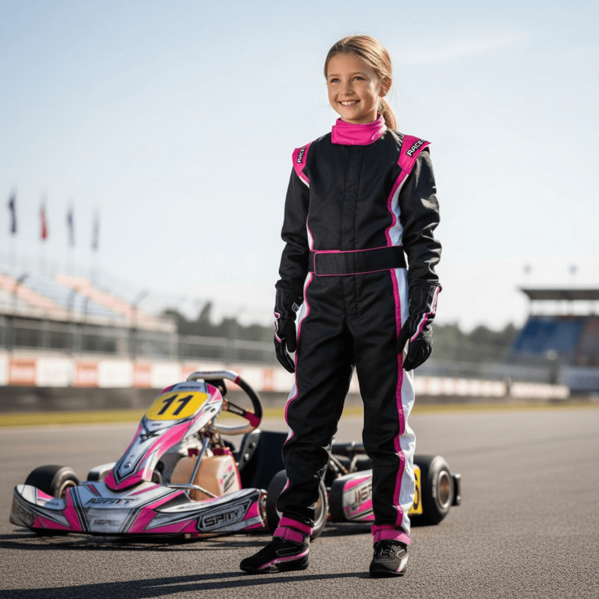 'FIERCE' SFI 3.3/1 Youth Girls Racing Gloves (Black/Pink)