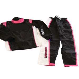 Racechick SFI 3.2A Rated Two Piece Womens Fire Race Suit for Auto Racing in Black Pink