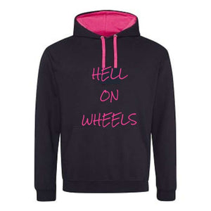 Black Hot Pink Womens Ladies Racing Sweatshirt Hell on Wheels Hoodie 
