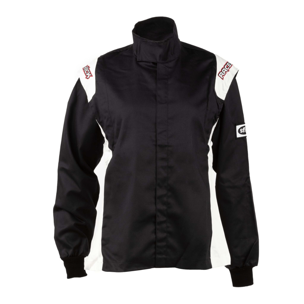 Longterm Racewears Racechick Fierce SFI 3.2A 1 Women s Race Jacket Black White Xs Without Racechick Front Logo
