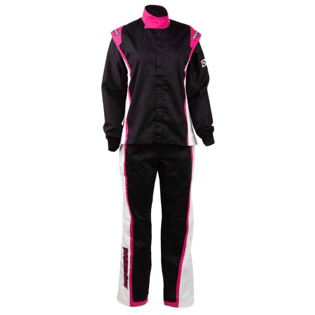 Women&#39;s black and pink two-piece racing suit